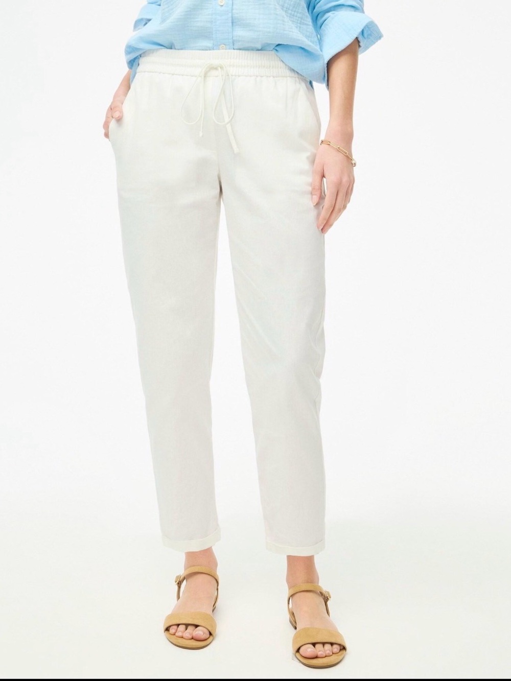 J.Crew Linen Cotton Drawstring Pants White Size 6 NWT
